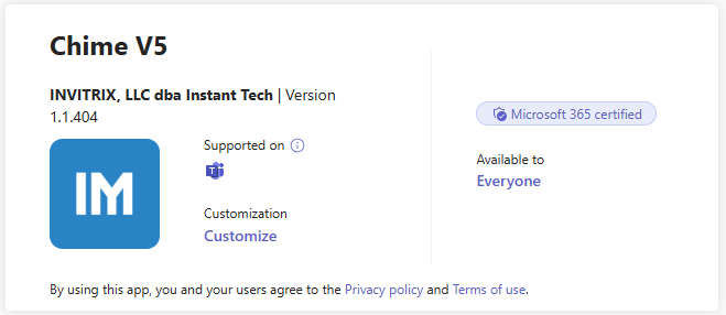 Chime V5 Microsoft 365 Certified listing