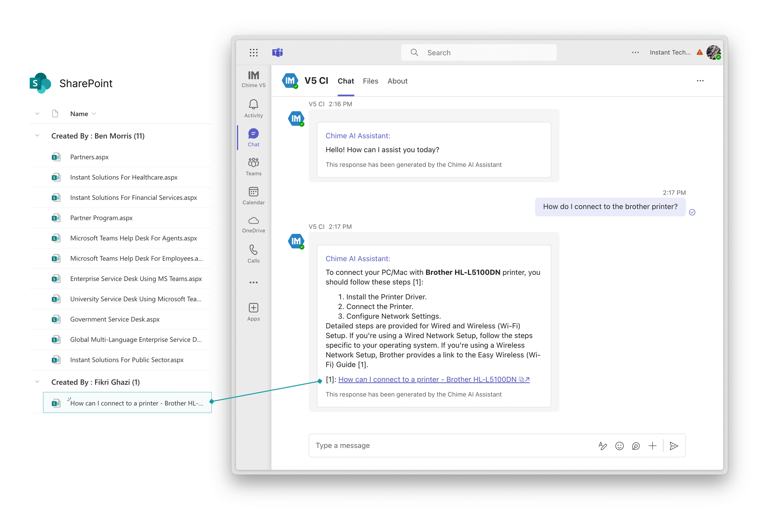 Helpdesk AI SharePoint integration with Microsoft Teams